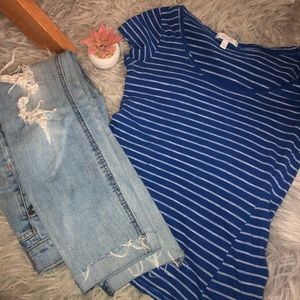 Blue and white striped t shirt